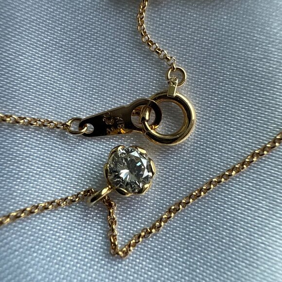 Dainty 18K Solid Gold Bezel Set 0.32 CT Diamond Solitaire Pendant Necklace 15.5" - Picture 7 of 8